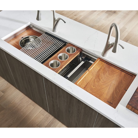 Ruvati 69-inch Workstation Two-Tiered Ledge Kitchen Sink Undermount 16 Gauge Stainless Steel RVH8666